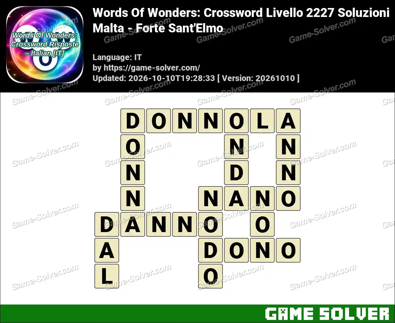 Words Of Wonders: Crossword Livello 2227 Soluzioni – Malta – Forte Sant’Elmo
